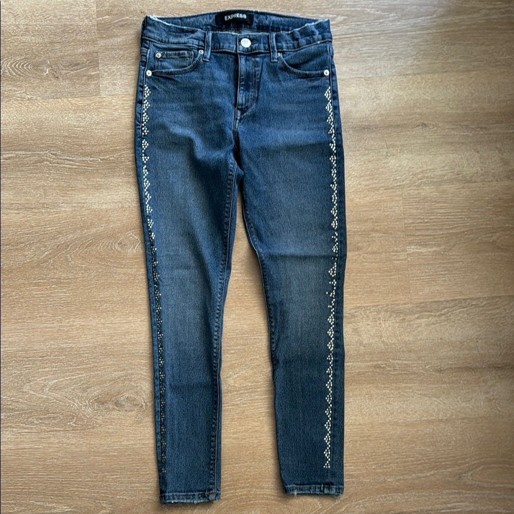 Express Women's Blue Jeans with Embellishments